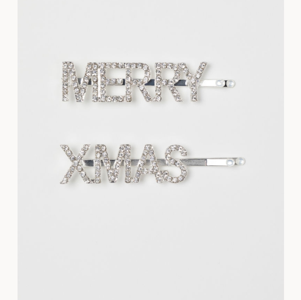 Merry Xmas sparkly hair pins